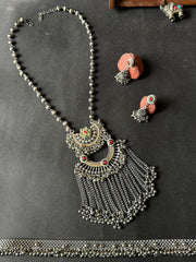 16 - Heera Oxidised Long Fringe Necklace Set