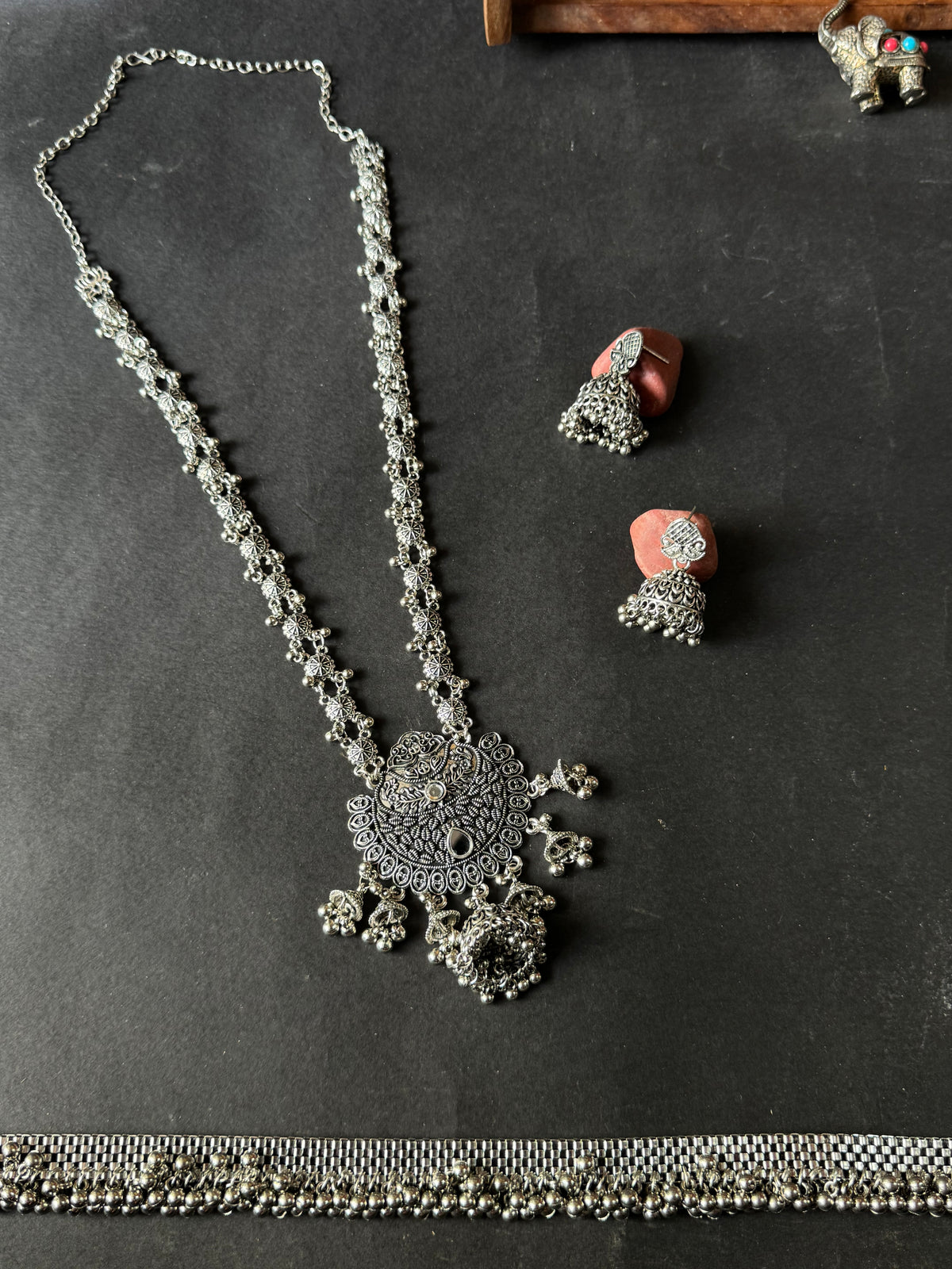 18 - Oxidised Silver Long Necklace Set